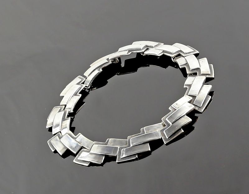 Los Castillo Modernist Sterling Necklace Taxco Mexico 1940s