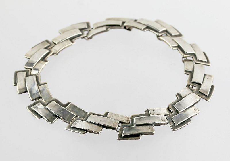 Los Castillo Modernist Sterling Necklace Taxco Mexico 1940s