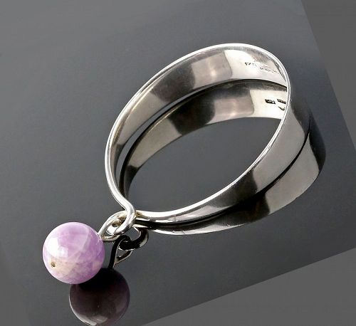 Hans Hansen Modernist Sterling and Amethyst Kinetic Bracelet Denmark