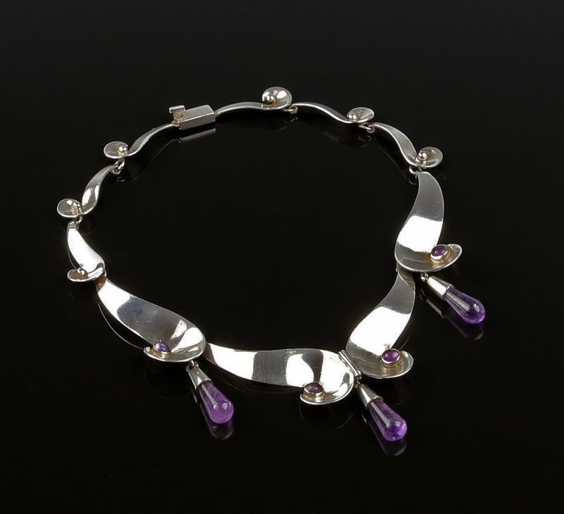 Mexican Sterling and Amethyst Necklace Mid 20th Century