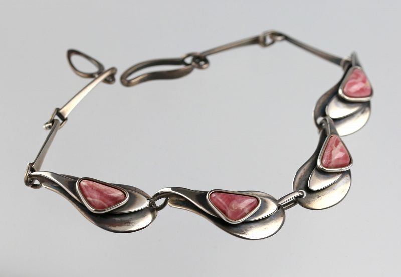 Maxwell Chayat Modernist Sterling and Rhodocrosite Necklace Set 1950s