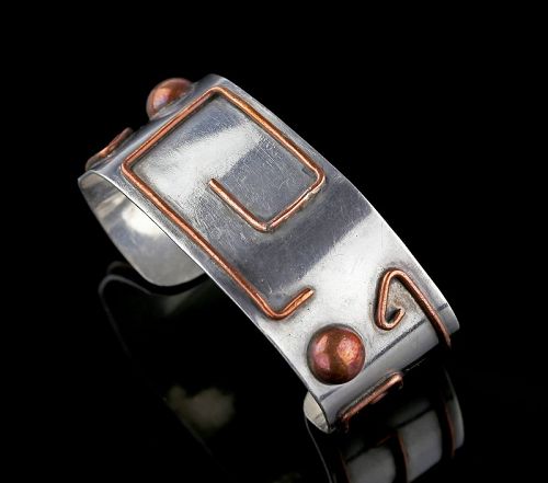 Carmen Beckmann Mexican Modernist Sterling and Copper Bracelet