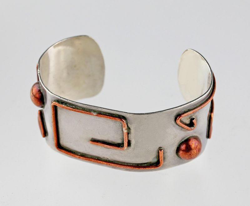 Carmen Beckmann Mexican Modernist Sterling and Copper Bracelet