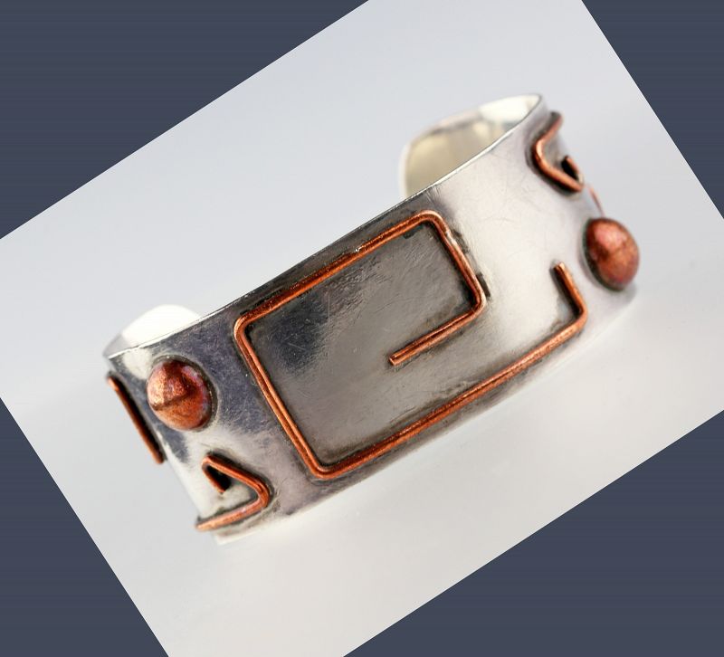 Carmen Beckmann Mexican Modernist Sterling and Copper Bracelet
