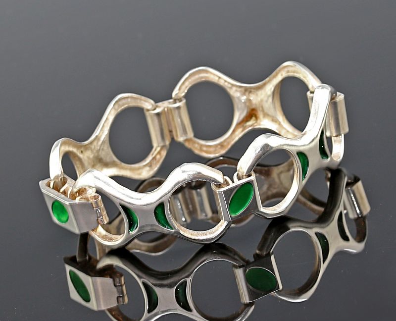 Italian Modernist Silver [800] and Enamel Bracelet