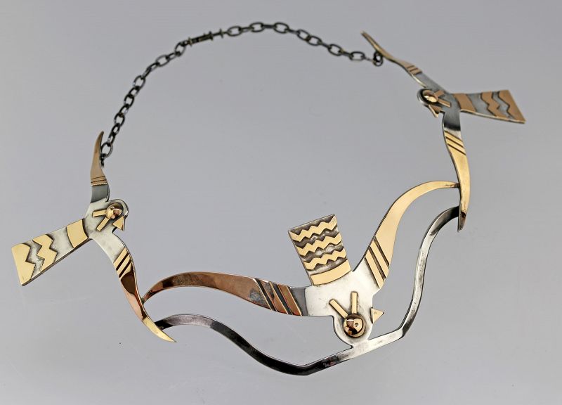 Graziella Laffi Modernist 18K Gold and Sterling Necklace Peru