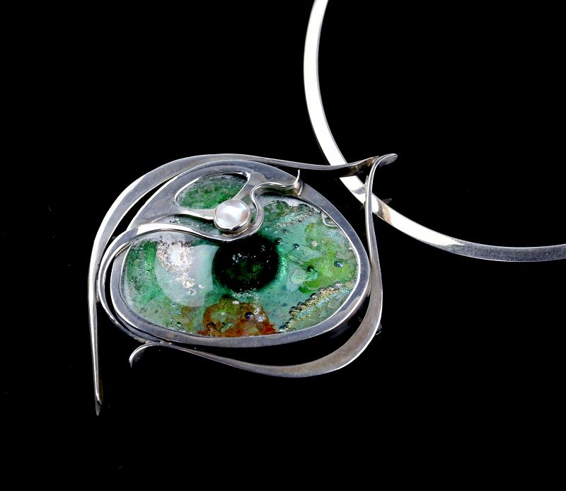 S. Zilka Sterling and Glass Pendant/Brooch Israel