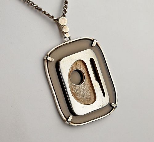 Modernist Mexican Sterling and Plexi Pendant Necklace 1970