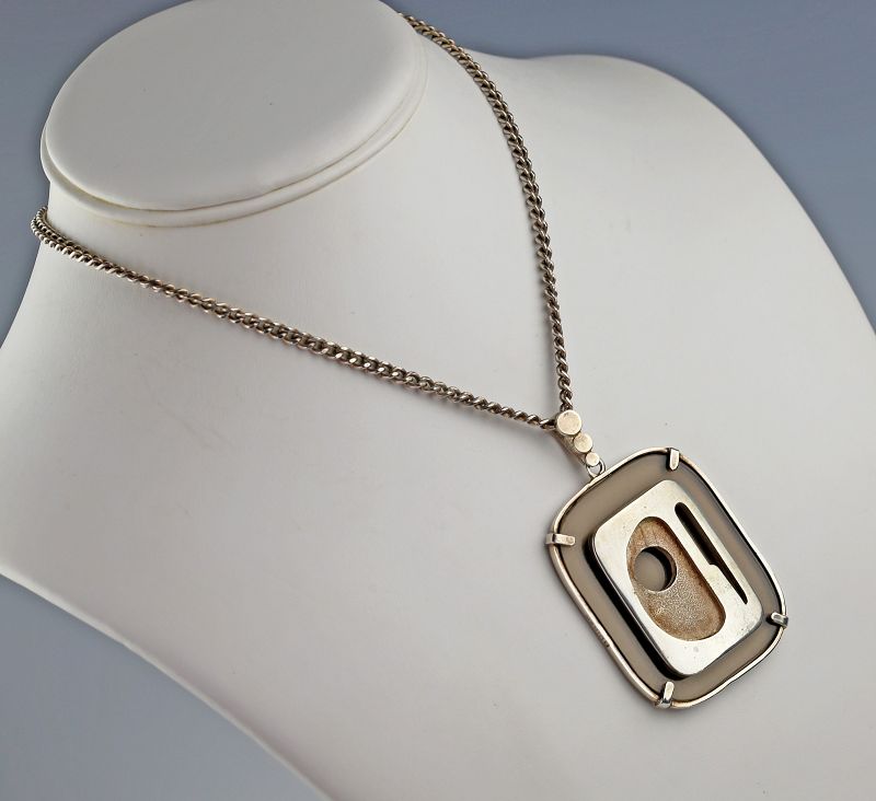 Modernist Mexican Sterling and Plexi Pendant Necklace 1970