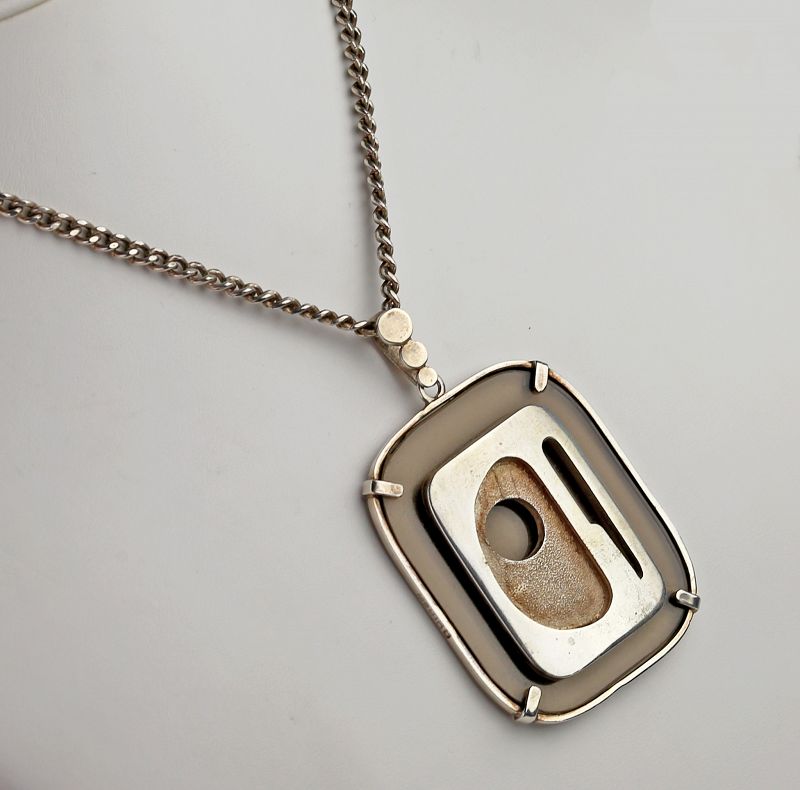 Modernist Mexican Sterling and Plexi Pendant Necklace 1970