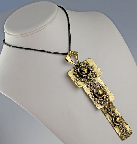Kinetic Brutalist Brass Necklace Modernist Era