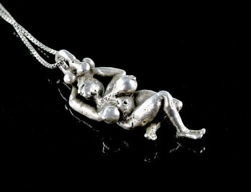 Carl Tasha Modernist Silver Sculpted/Cast Nude Pendant Necklace 70s