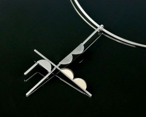 Betty Cooke Modernist Sterling and 14K Gold Necklace