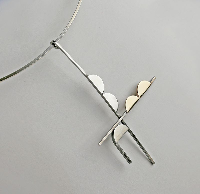 Betty Cooke Modernist Sterling and 14K Gold Necklace