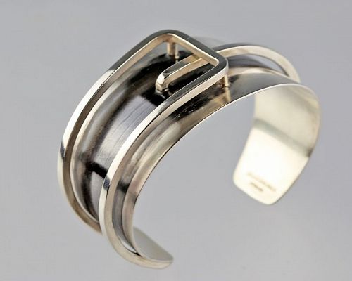 Jules Brenner Modernist Sterling Buckle Cuff Bracelet 1950s
