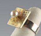 Hans Hansen Modernist Sterling, Vermiel and Pearl Ring Denmark MCM