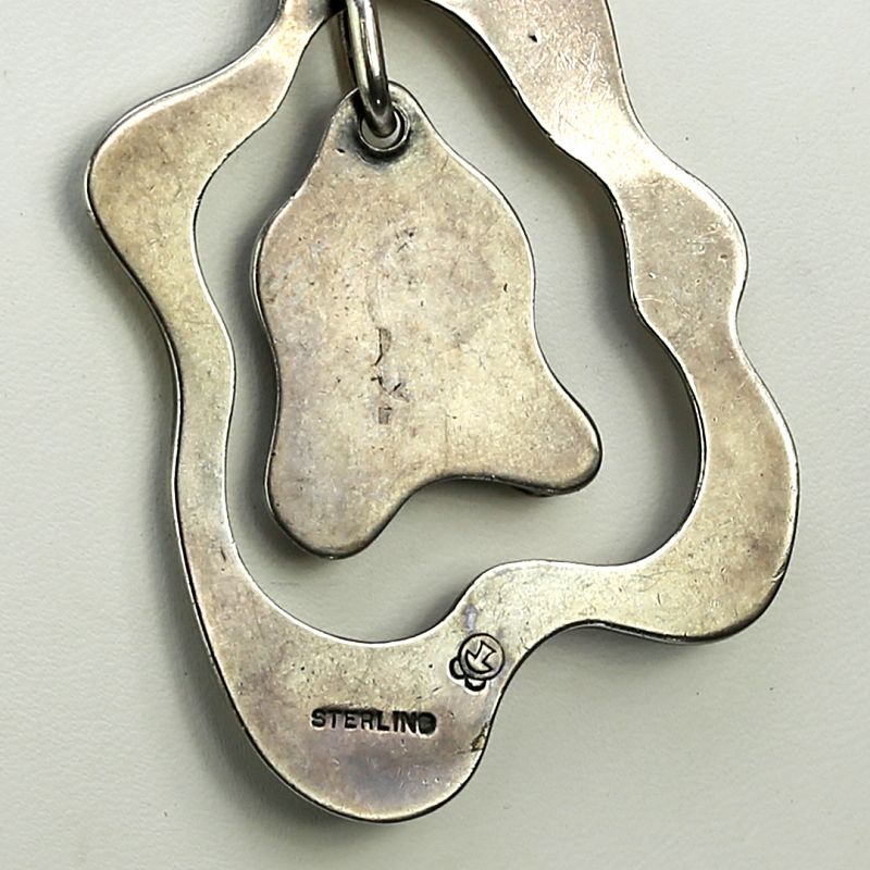 Sam Kramer Modernist Kinetic Sterling And Agate Pendant Necklace  1950