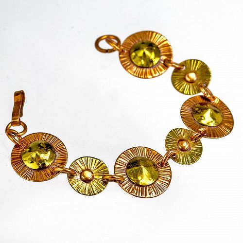 Winifred Mason Modernist Copper and Brass Bracelet Mod 20th Century