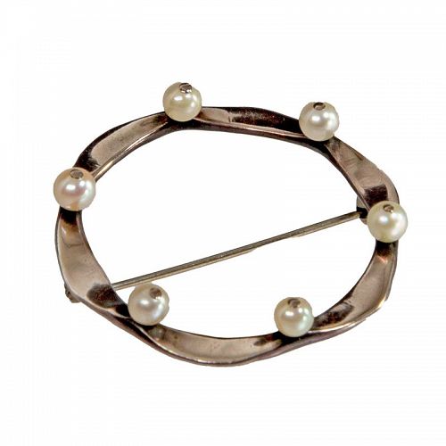 Ed Levin Modernist Sterling and Pearl Brooch 1950