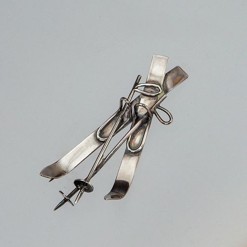 Esther Lewittes California Modernist Brooch Skiing Theme