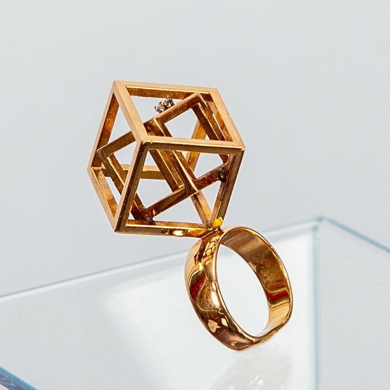 Modernist 18K Gold Cage Ring