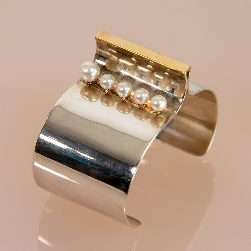 Betsy Fuller Post Modernist Sterling and 18k Gold Bracelet