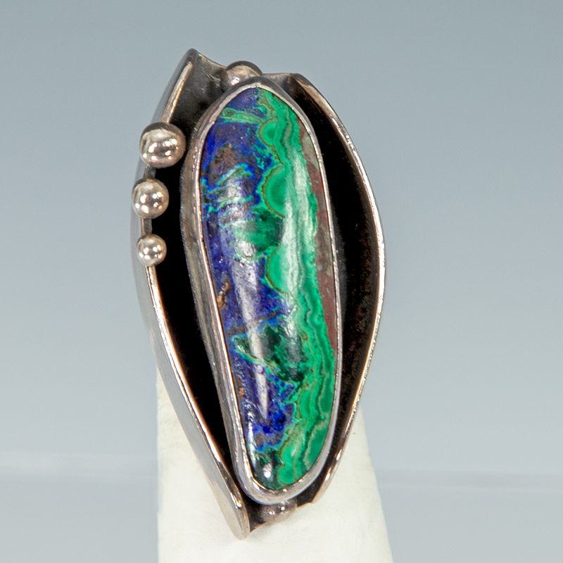 Paul Miller American Modernist Sterling and Azurite Ring 1950