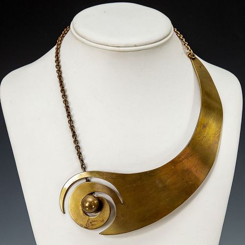 Art Smith 'Paraspiral' Modernist Brass Necklace 1950