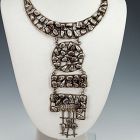 Rachel Gera Modernist/Brutalist Sterling and Garnet Necklace Israel