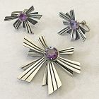Miguel Melendez Sterling and Amethyst Brooch and Earrings Taxco Mexico