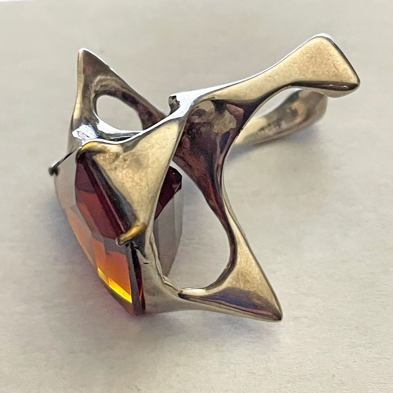 Joe Dean Faceted Citrine and Sterling Sculptural Modernist Ring