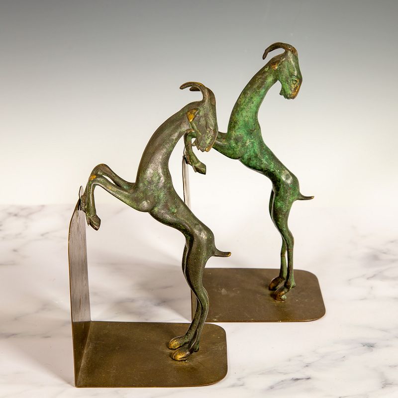 Arts and Crafts Bronze Bookends Goats Early 20th Cnetury