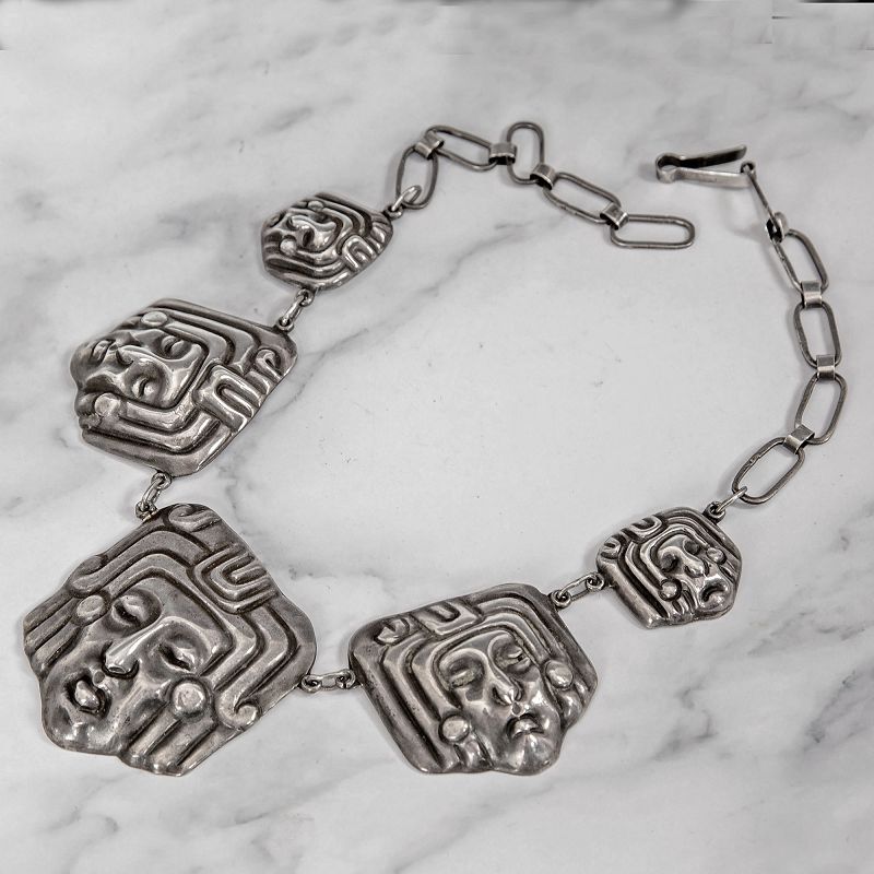 Mexican Sterling Mask Necklace 1930s