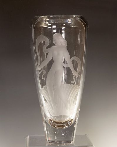 Erkki Kappi Etched Glass Vase Finland Mid 20th Century Modernist