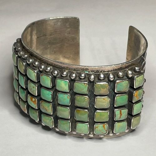 Vintage Native American Sterling and Turquoise Row Cuff Bracelet
