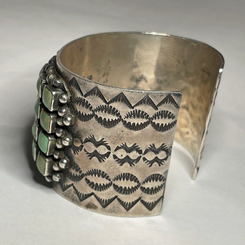 Vintage Native American Sterling and Turquoise Row Cuff Bracelet
