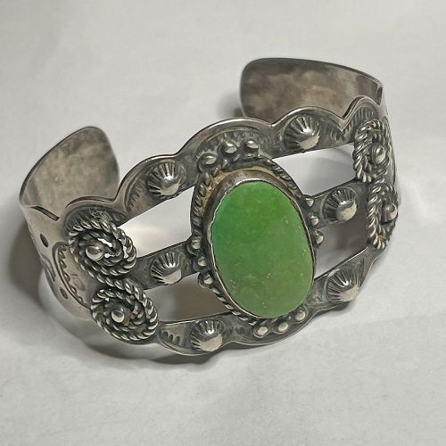 Native American Silver and Green Turquoise Bracelet - 1930s