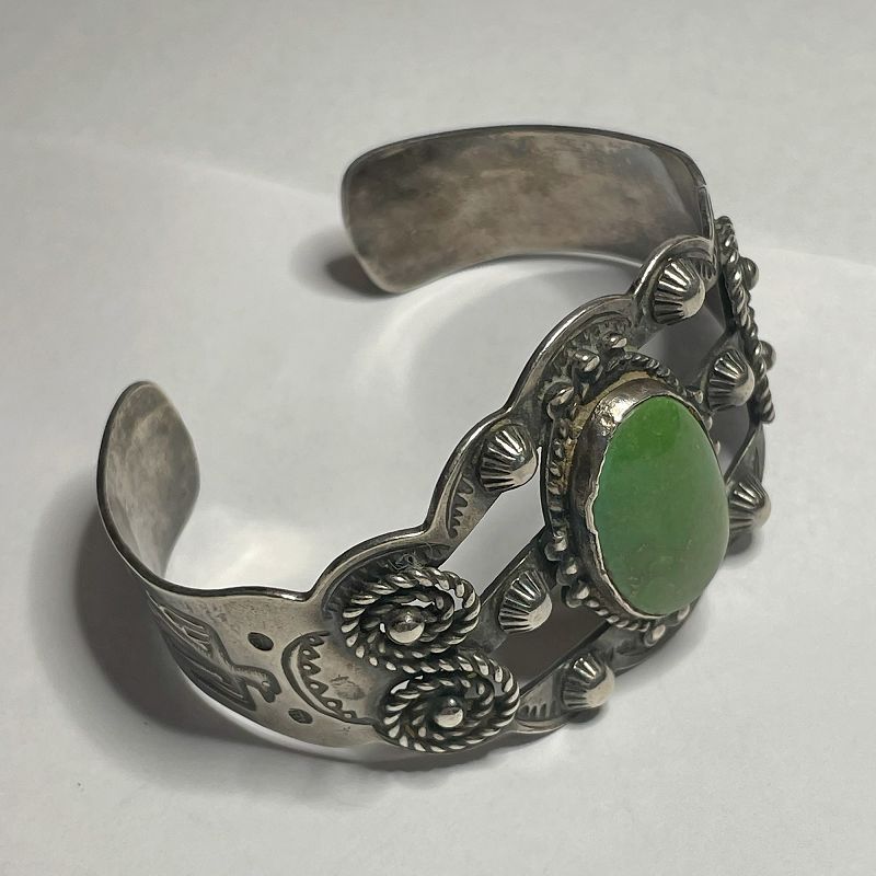 Native American Silver and Green Turquoise Bracelet - 1930s