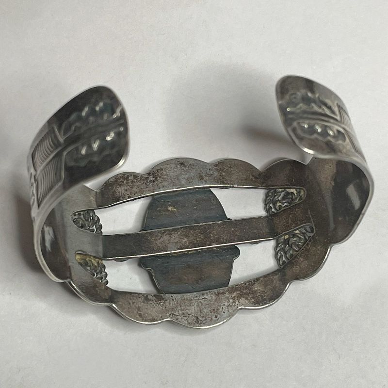 Native American Silver and Green Turquoise Bracelet - 1930s