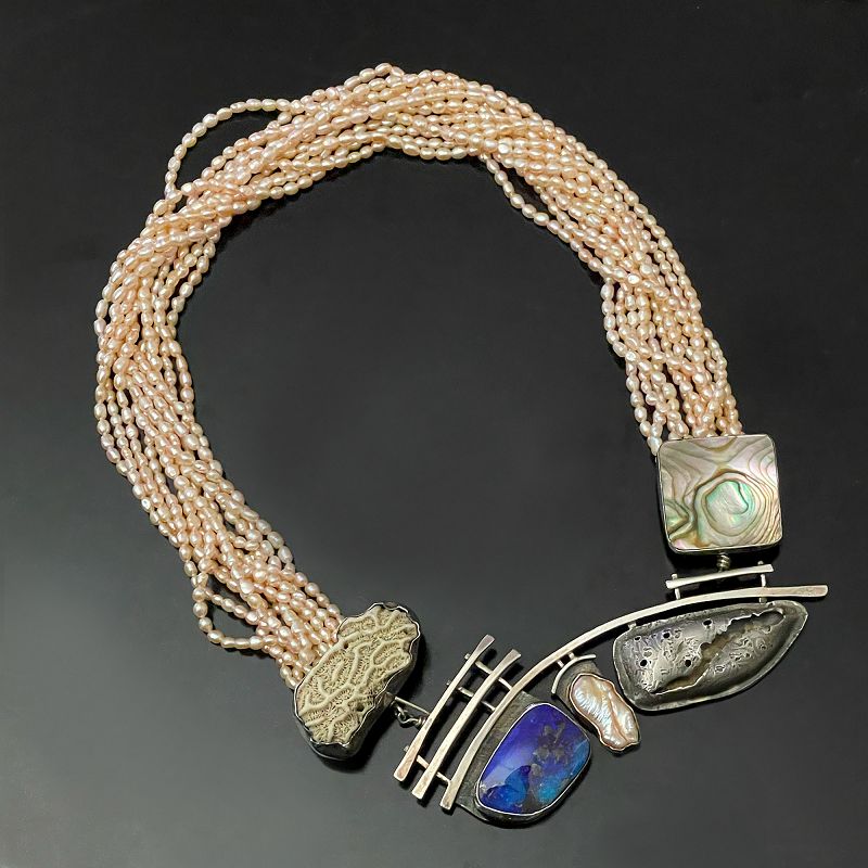 Linda Baker Sterling and 14K Gold, Lapis, Pearls and Natural Elements