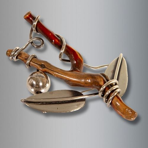 Francisco Rebajes Sterling and Musanga Branch Brooch Modernist