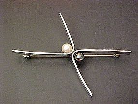 Henry Steig Modernist Sterling Mid Century Pin w/Pearls