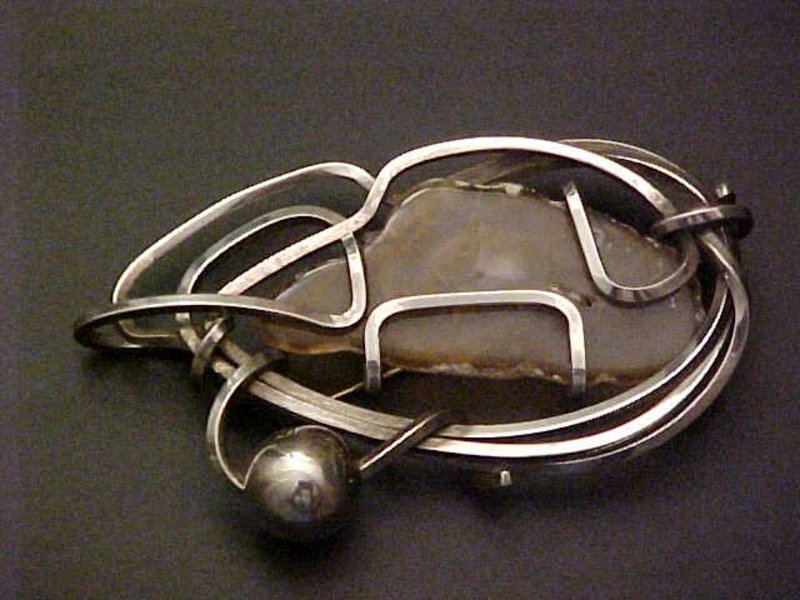 Rebajes Modernist Sterling Abstract Pin w/Stone - Large