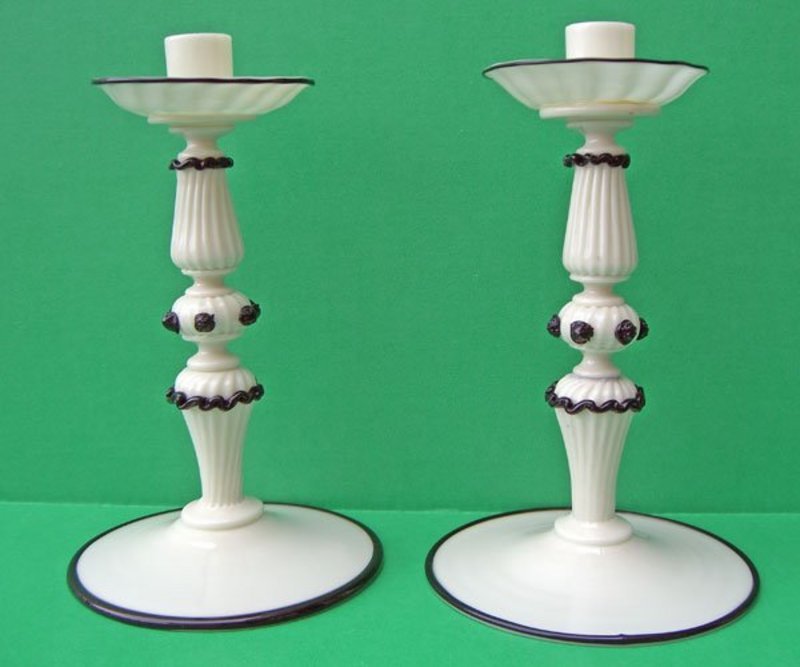 Black and White Murano Art Glass Candleholders