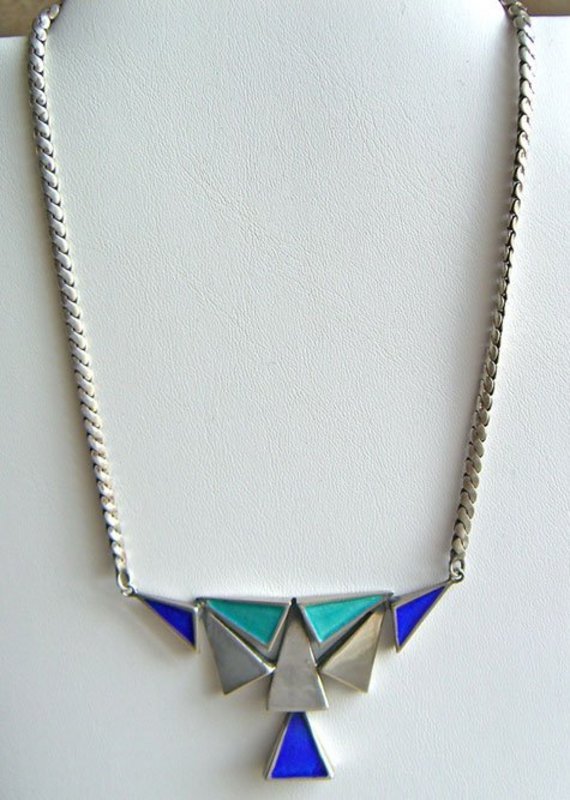 Ottaviani Modernist Sterling and Enamel Necklace