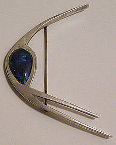 Large Modernist Sterling w/ Blue Opal Brooch