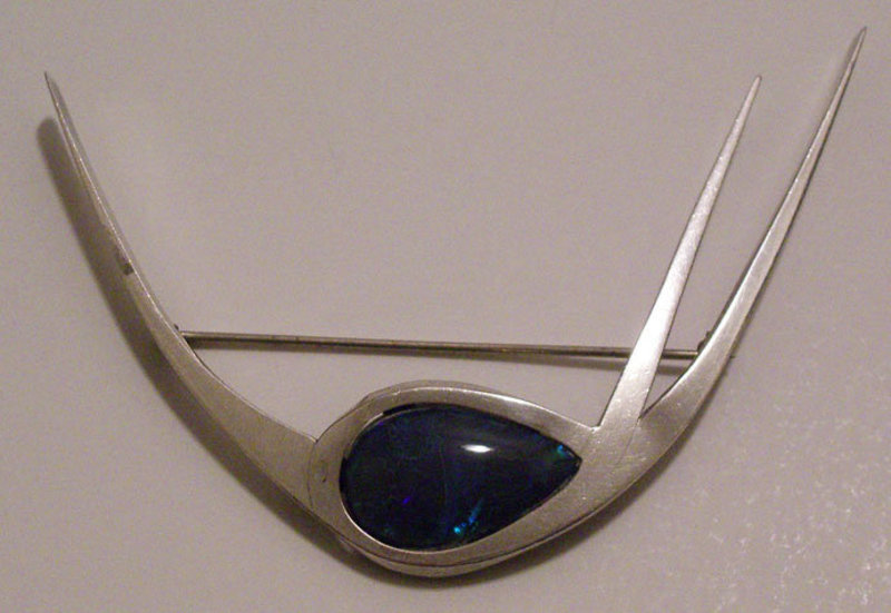 Large Modernist Sterling w/ Blue Opal Brooch