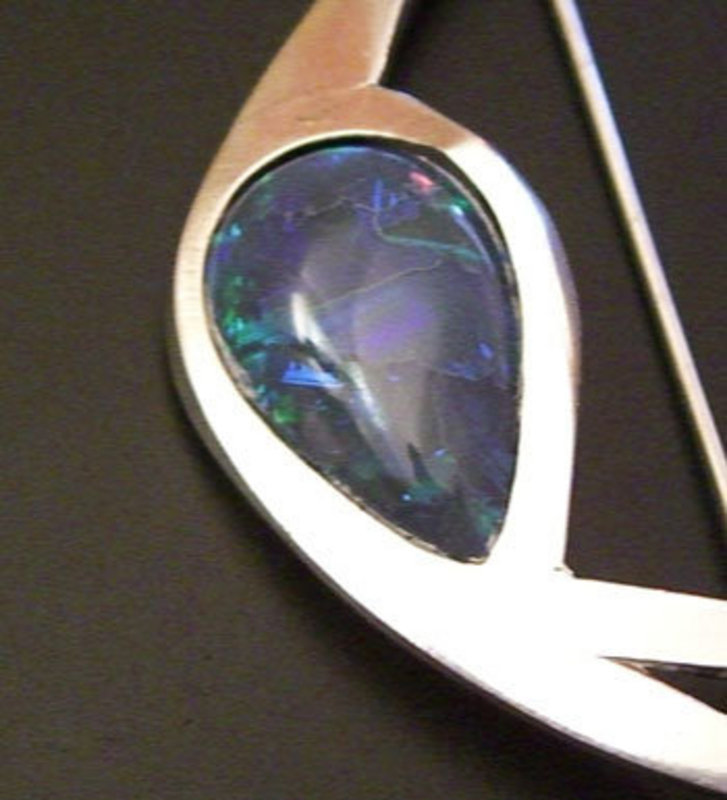 Large Modernist Sterling w/ Blue Opal Brooch