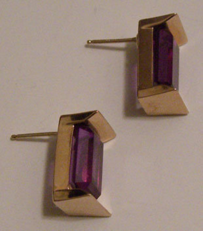 Modernist 14K Gold &amp; Alexandrite Earrings