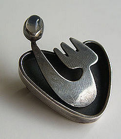 Ed Wiener Modernist Jewelry Sterling w/Moonstone Brooch